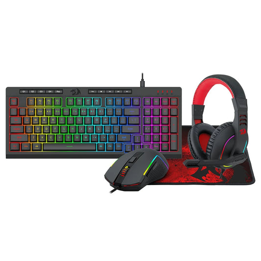 Redragon S148 headset, keyboard, mouse & mousepad 4 in 1 combo set on white background 