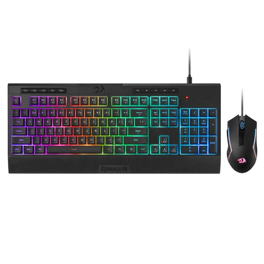 Gaming keyboard with RGB backlighting and a mouse on a white background
