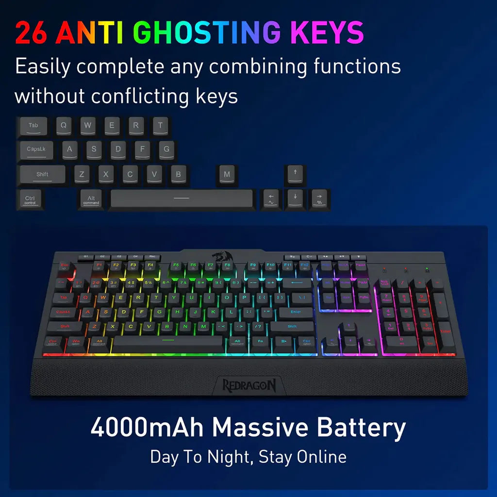 Redragon S151 PRO RGB Full Size Membrane Keyboard & Mouse Wireless Combo Redragon