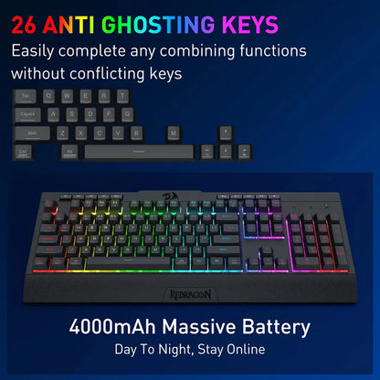 Redragon S151 PRO RGB Full Size Membrane Keyboard & Mouse Wireless Combo Redragon
