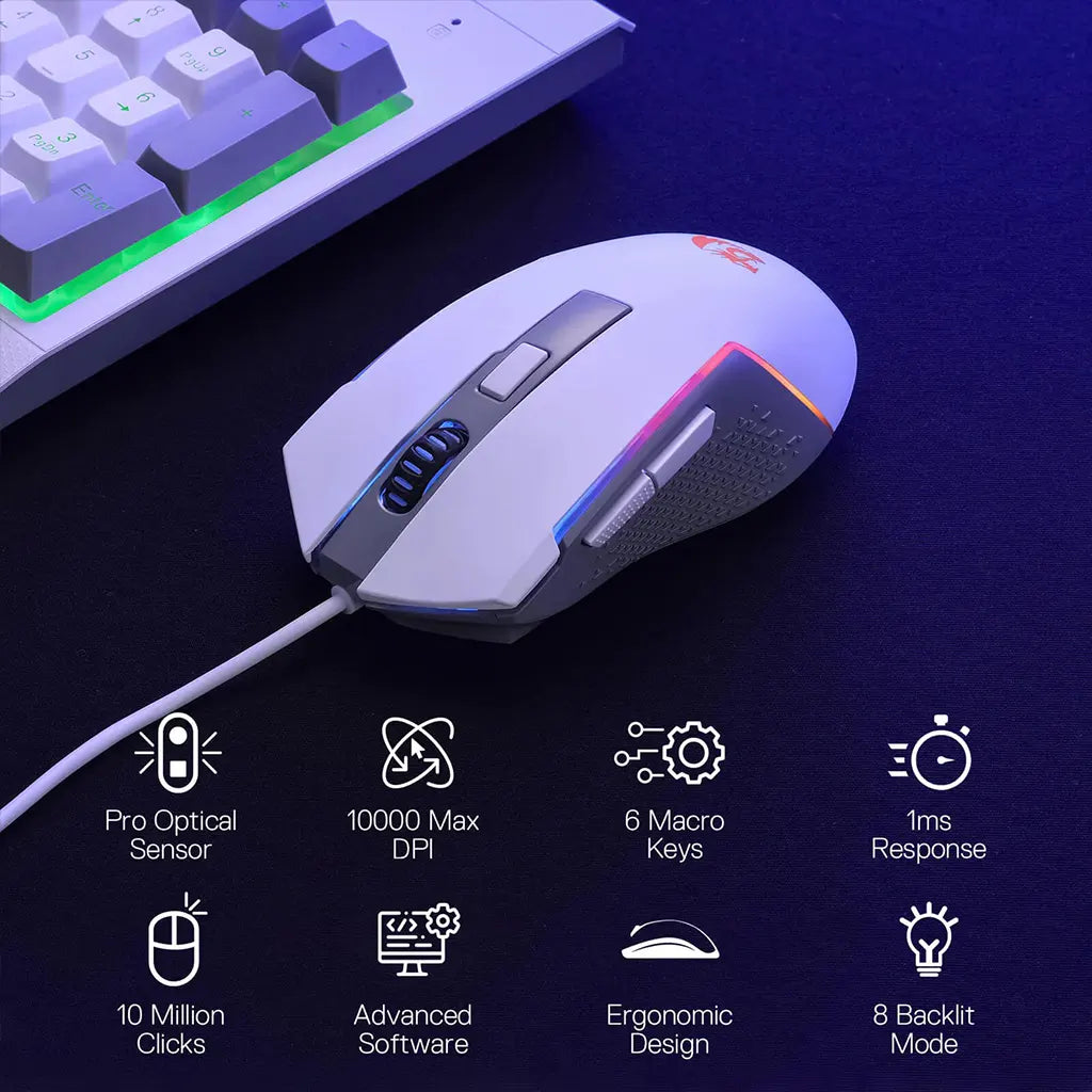 Redragon S151 White RGB K525 Membrane Keyboard & M616 Mouse Bundle Redragon