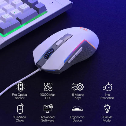 Redragon S151 White RGB K525 Membrane Keyboard & M616 Mouse Bundle Redragon