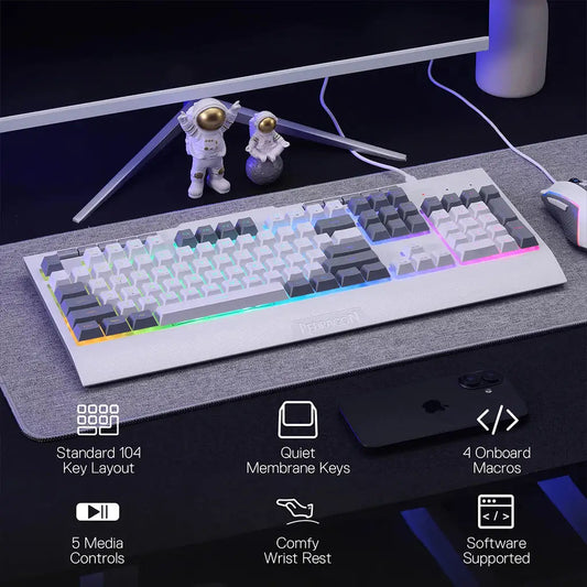 Redragon S151 White RGB K525 Membrane Keyboard & M616 Mouse Bundle Redragon
