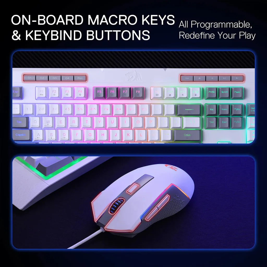 Redragon S151 White RGB K525 Membrane Keyboard & M616 Mouse Bundle Redragon