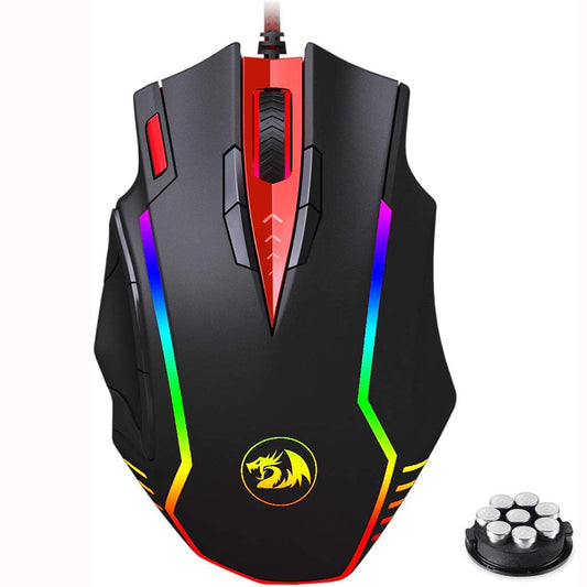 Redragon Samsara M902 RGB Gaming Mouse featuring adjustable weights, vibrant RGB lighting & ergonomic design for competitive play