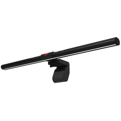 A black Redragon GML 113 monitor light bar with a central clip-on mount is designed to easily attach to the top of your computer