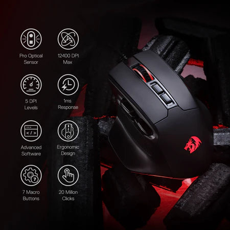 Redragon M806 Bullseye Gaming Mouse, 7 Programmable Buttons Wired RGB Gamer Mouse w/Ergonomic Natural Grip Build, Software Supports DIY Keybinds & Backlit