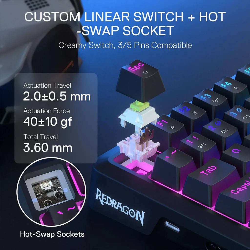 Redragon Behemoth K724 Pro Wireless RGB Mechanical Keyboard with LCD Screen