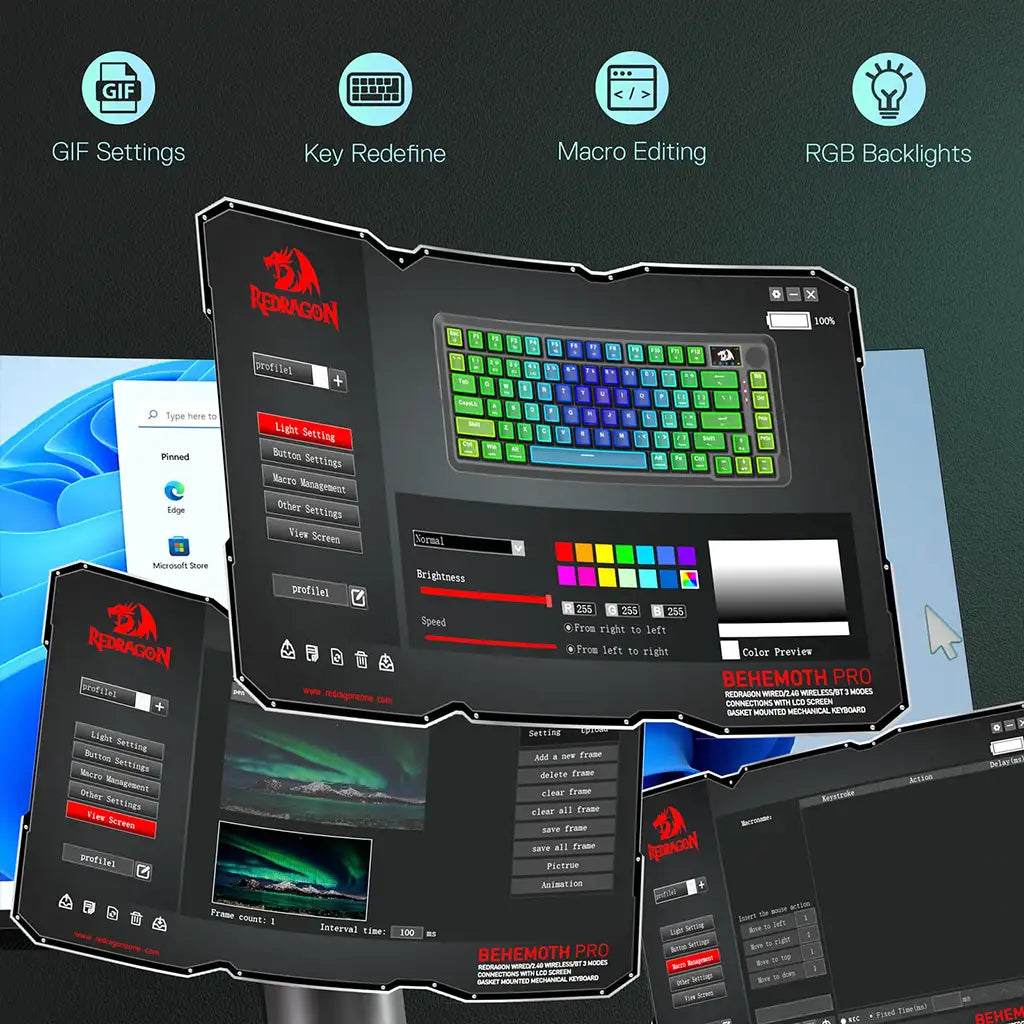 Redragon Behemoth K724 Pro Wireless RGB Mechanical Keyboard with LCD Screen