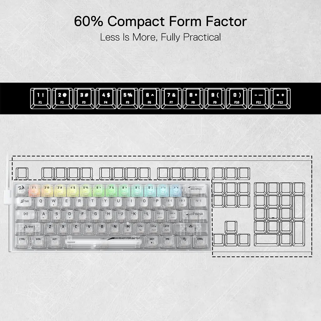 Redragon K617 Transparent 60% Wired Mechanical Gaming Keyboard