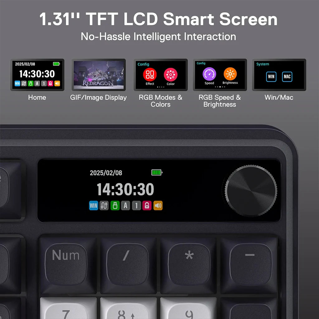Redragon Terraflare K762 Pro Wireless Mechanical Keyboard with LED Screen