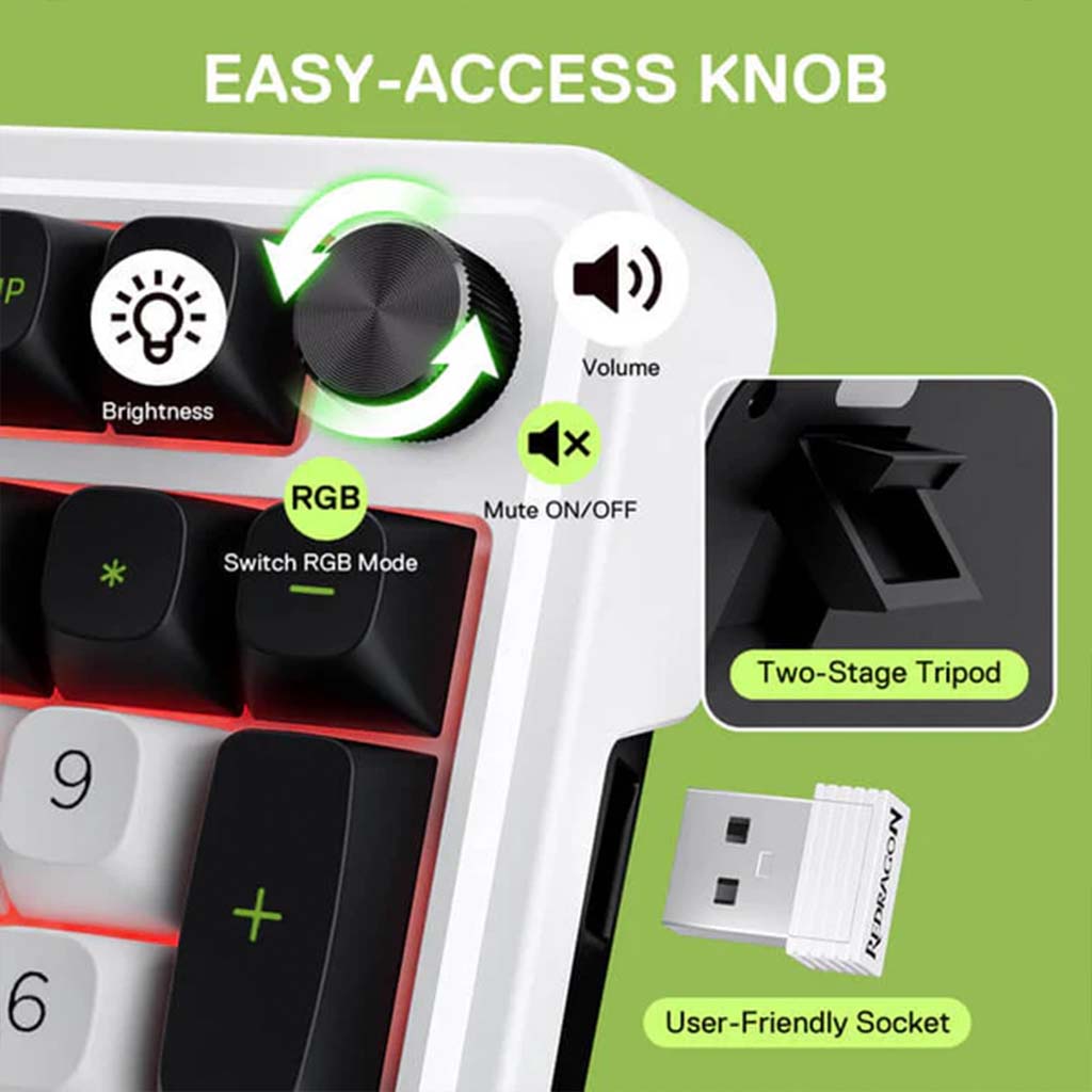 Control panel with easy-access knob and additional features on a green background