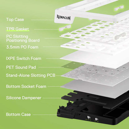 Redragon keyboard components on a green background