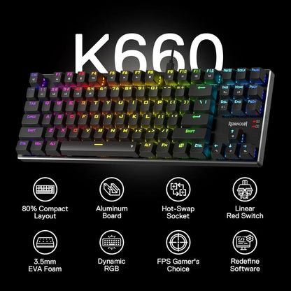 Redragon K660 (K556 TKL) RGB Linear Quiet Red Switch Wired Gaming Keyboard