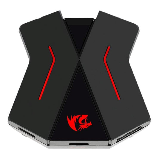 black X-shaped GA200 gaming device with red LED accents and a reddragon logo on the front, against a white background